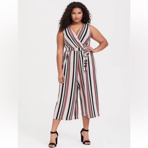 torrid Pants - Torrid Textured Knit Culotte Striped Jumpsuit